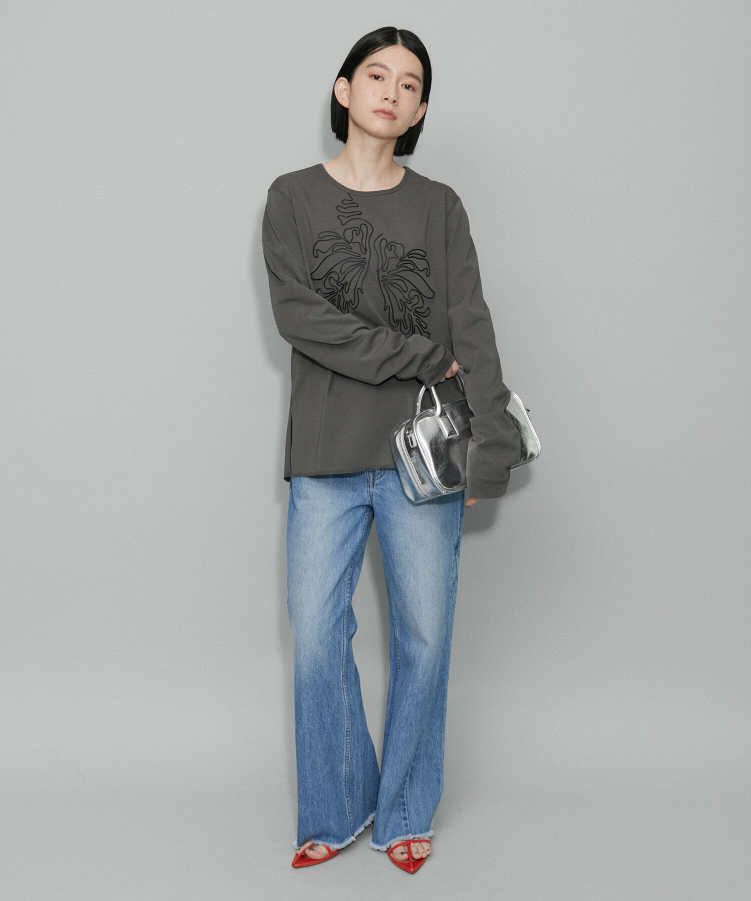 ADAM ET ROPE'「【WEB限定・サステナブル・洗える】コードエンブロイダリーロンTEE」|Tシャツ・カットソー|