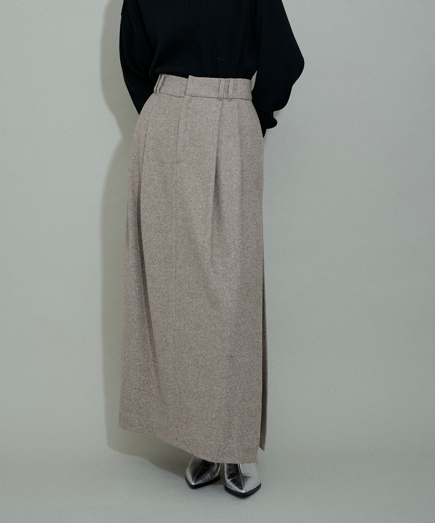 ADAM ET ROPE'「【WEB限定】サイドスリットウォームウールスカート」|スカート|ベージュ(27)