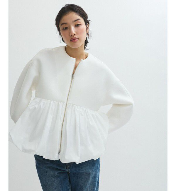 ADAM ET ROPE'「ダンボールタフタペプラムカーディガン」|カーディガン|