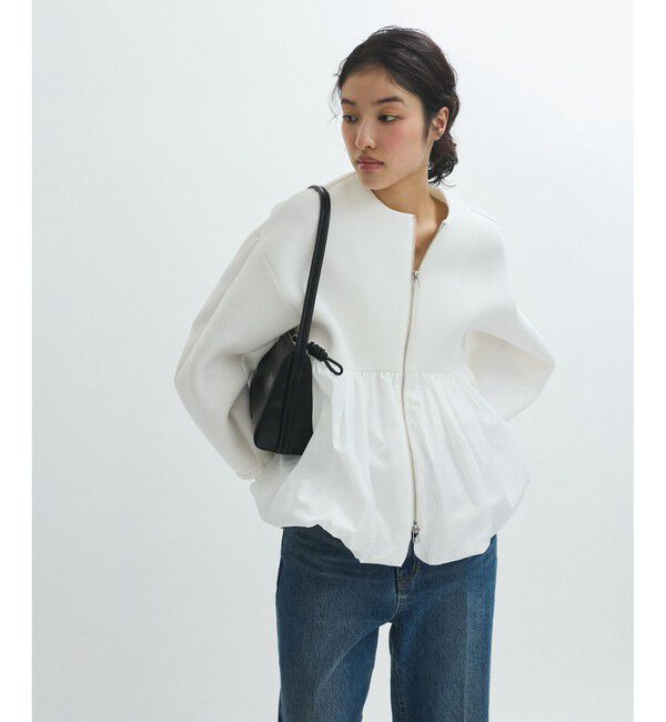 ADAM ET ROPE'「ダンボールタフタペプラムカーディガン」|カーディガン|