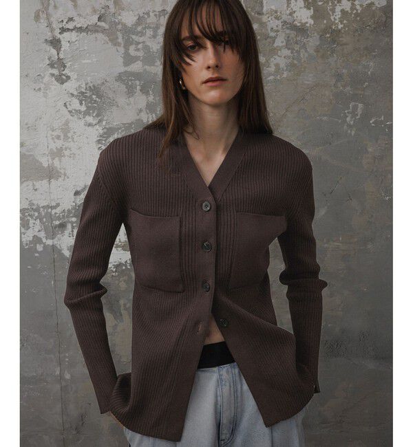 ADAM ET ROPE'「【EMOELLE】ポケットリブカーディガン」|カーディガン|コゲ茶サブ