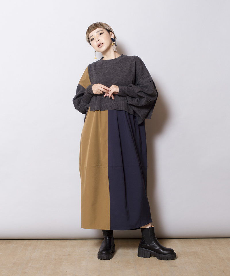  「切替ニットコクーンワンピース」|ワンピース|