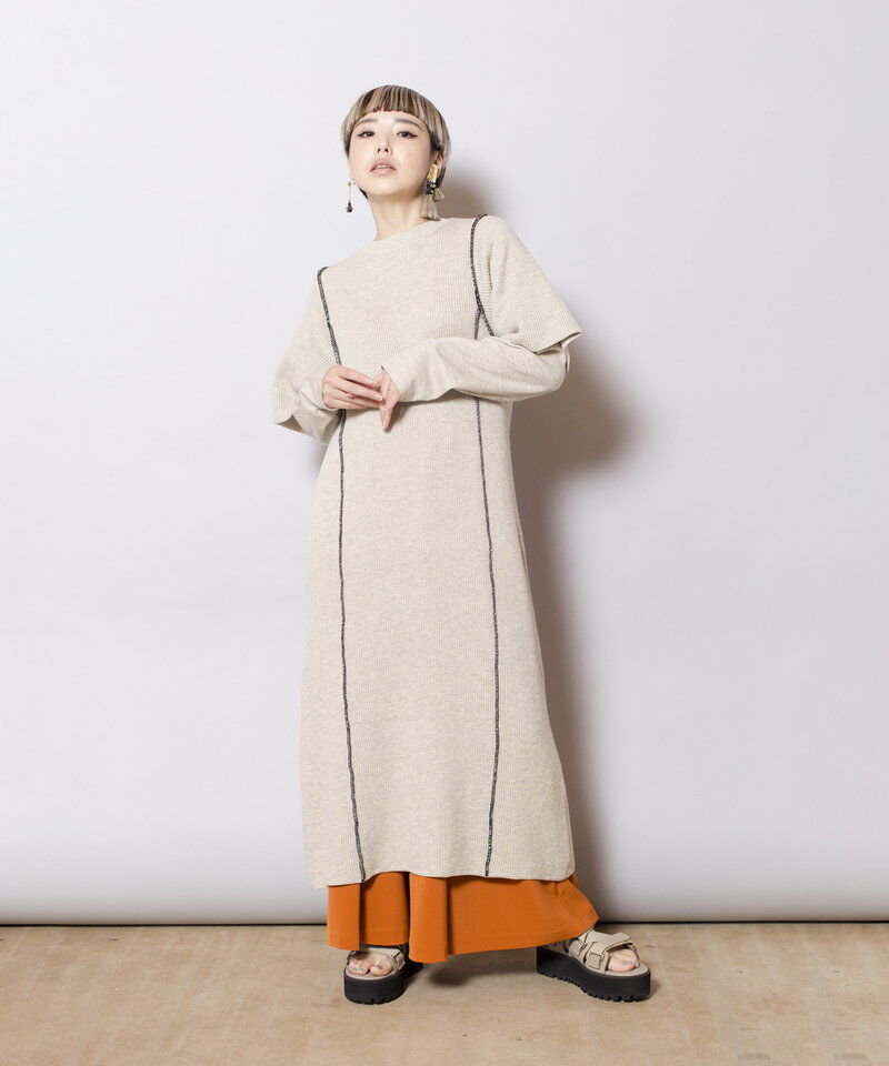  「レイヤードスリーブニットワンピース」|ワンピース|