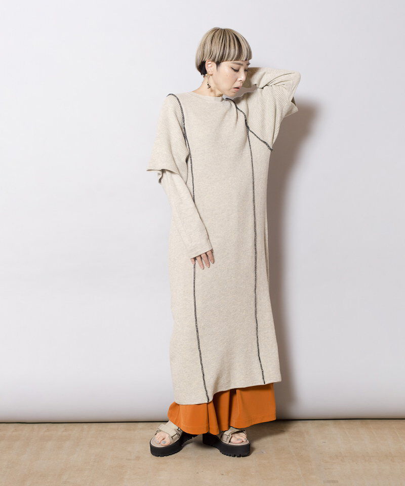  「レイヤードスリーブニットワンピース」|ワンピース|