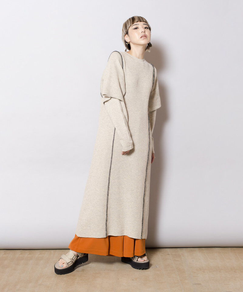  「レイヤードスリーブニットワンピース」|ワンピース|