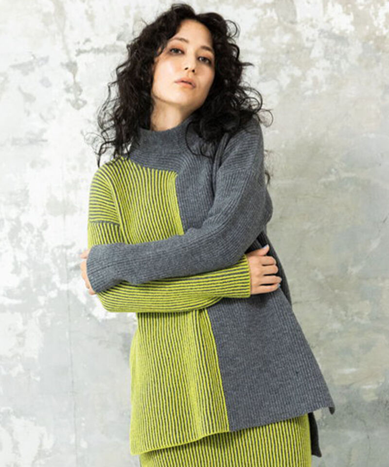  「畦ストライプタートルニットプルオーバー」|ニット・セーター|D.GRAY
