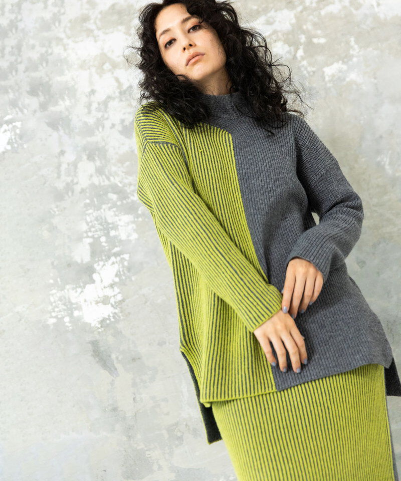  「畦ストライプタートルニットプルオーバー」|ニット・セーター|