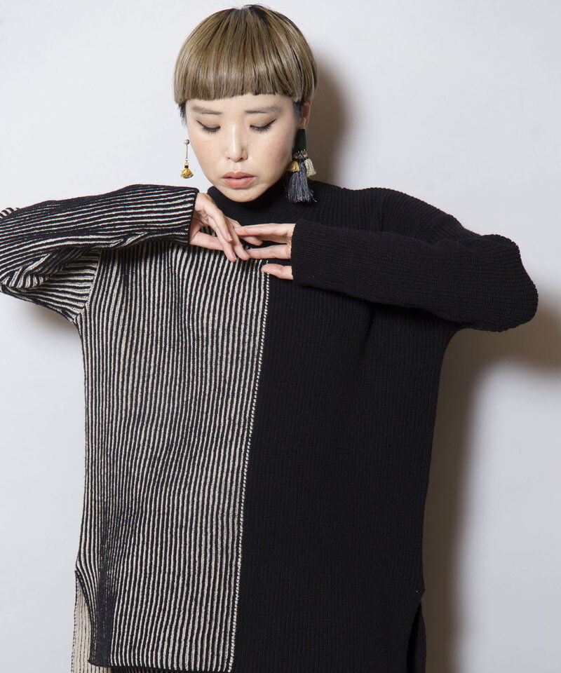  「畦ストライプタートルニットプルオーバー」|ニット・セーター|