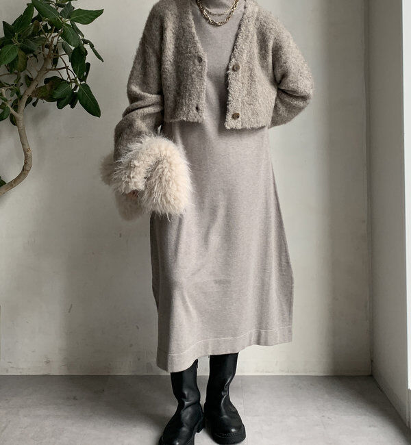  「【WEB限定】起毛加工ショートカーディガン＋タートルワンピースセット」|スーツ|