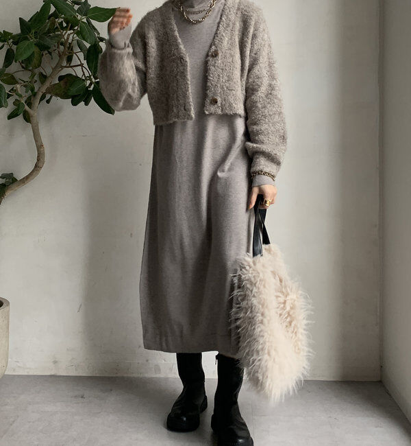  「【WEB限定】起毛加工ショートカーディガン＋タートルワンピースセット」|スーツ|