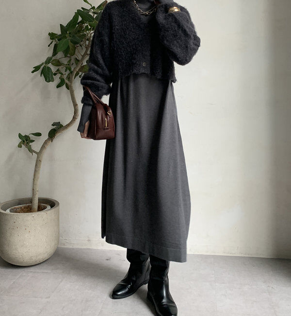  「【WEB限定】起毛加工ショートカーディガン＋タートルワンピースセット」|スーツ|