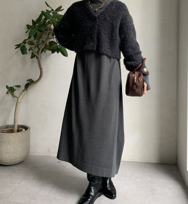  「【WEB限定】起毛加工ショートカーディガン＋タートルワンピースセット」|スーツ|