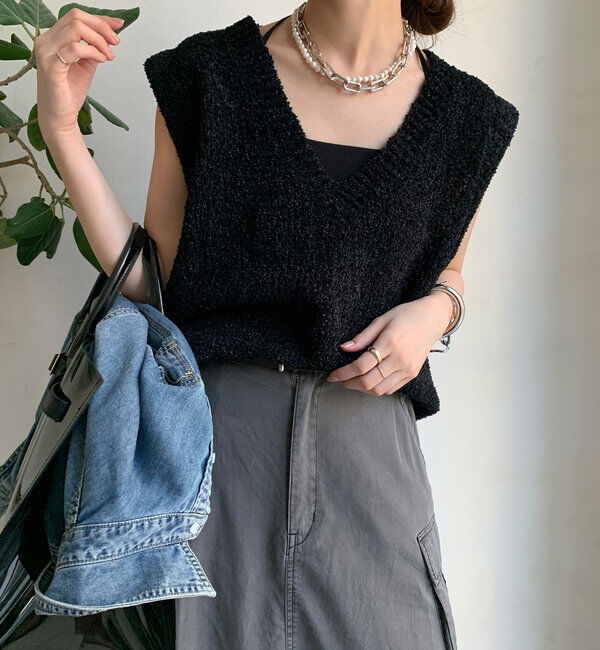  「ニットツイード深Vベスト」|ニット・セーター|
