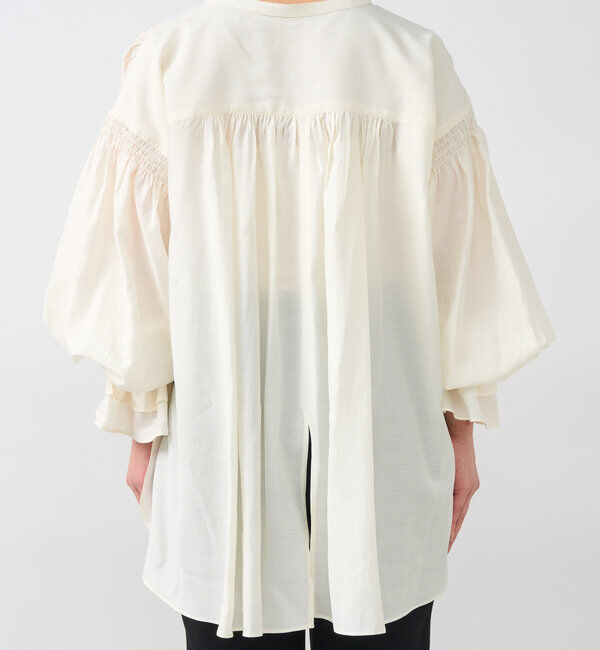  「《オンオフ兼用・一枚で華やか》バッグスリットシャーリングチュニック」|シャツ・ブラウス|