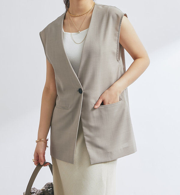  「《オンオフ着まわせる》ドライジョーゼットベスト」|その他|グレージュ
