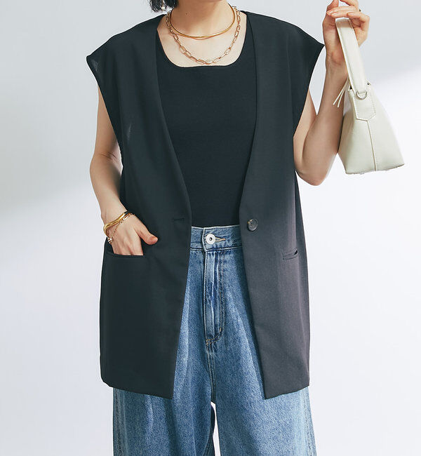  「《オンオフ着まわせる》ドライジョーゼットベスト」|その他|ブラック