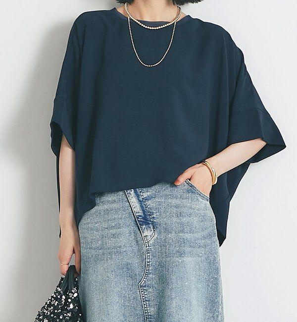  「《接触冷感・速乾・セットアップ可》ハイストレッチカルゼワッシャーコクーンブラウス」|シャツ・ブラウス|ネイビー