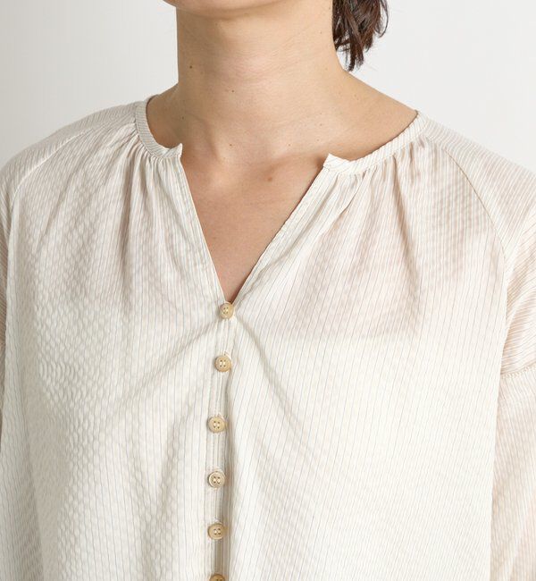  「【着映え】ストライプギャザーブラウス」|シャツ・ブラウス|