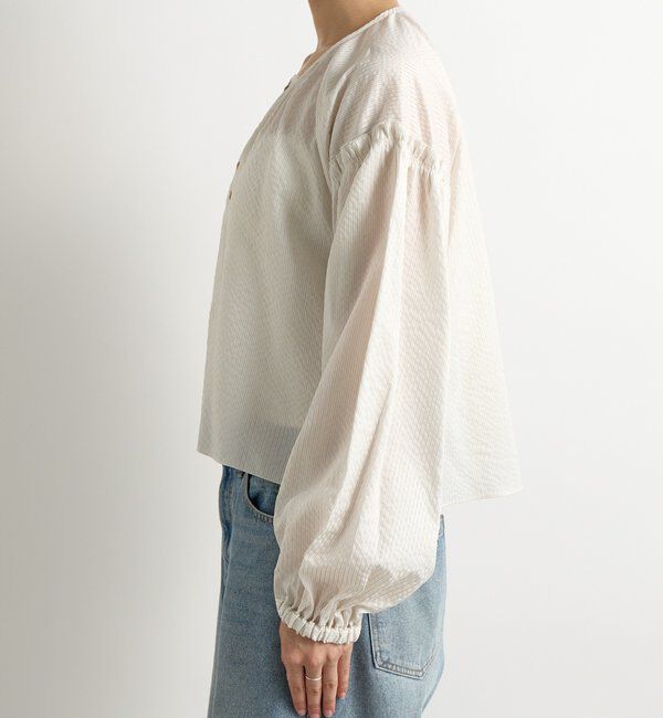  「【着映え】ストライプギャザーブラウス」|シャツ・ブラウス|