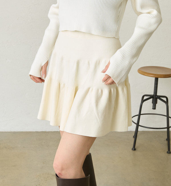  「[mline]ニットティアードミニスカート」|スカート|アイボリー