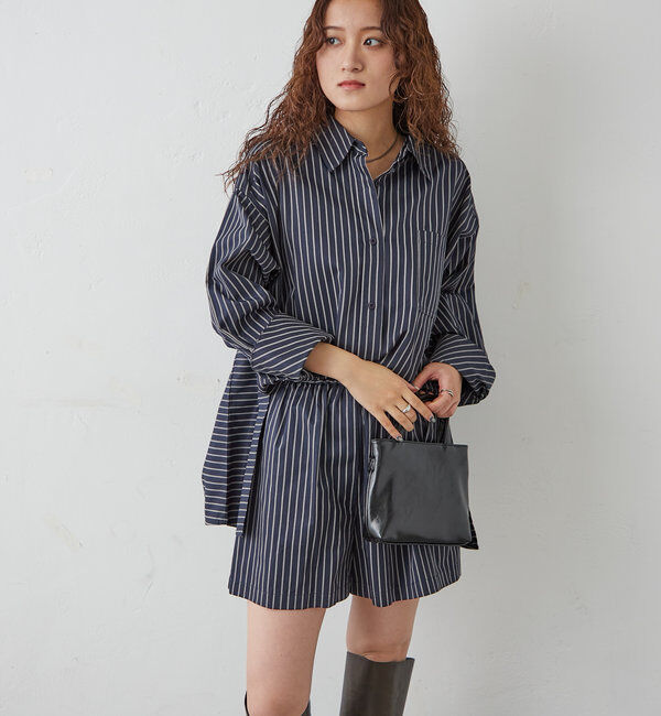  「[mline]ストライプショートパンツ」|チノ|