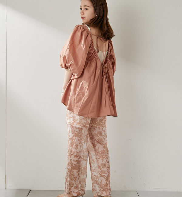  「綿麻バックギャザーリボンブラウス」|シャツ・ブラウス|