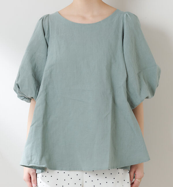  「綿麻バックギャザーリボンブラウス」|シャツ・ブラウス|