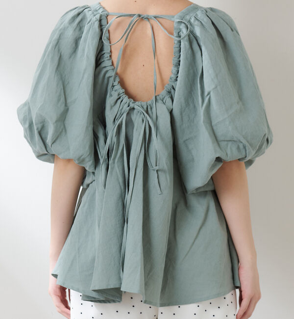  「綿麻バックギャザーリボンブラウス」|シャツ・ブラウス|