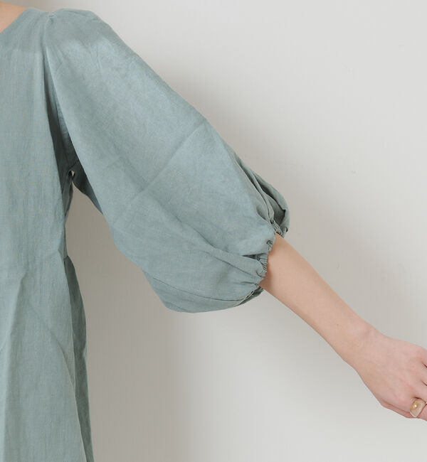  「綿麻バックギャザーリボンブラウス」|シャツ・ブラウス|