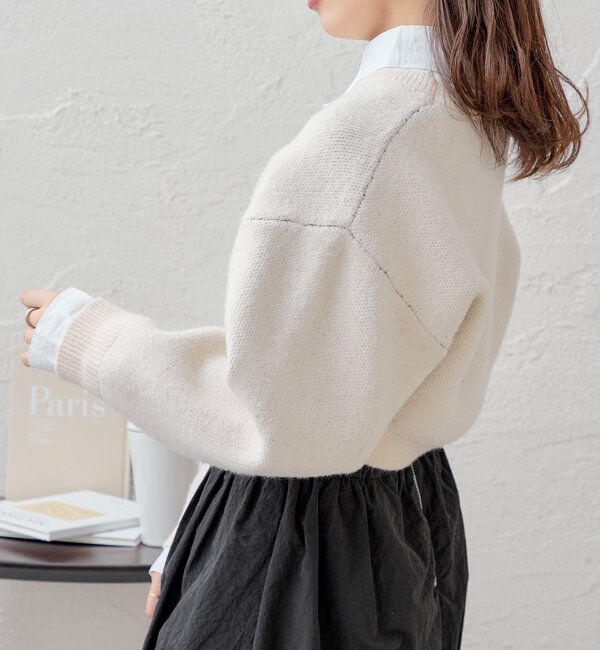  「襟取り外しロゴジャガードショートニット」|パーカー|