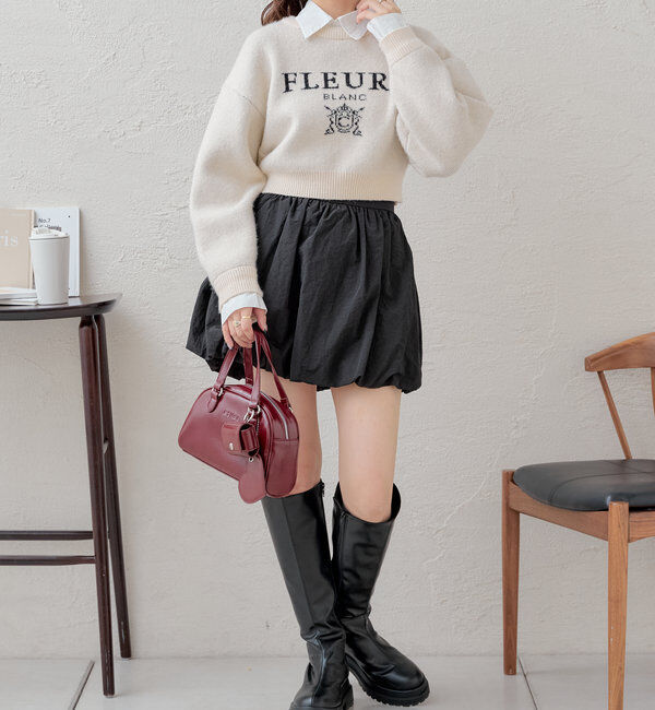  「襟取り外しロゴジャガードショートニット」|パーカー|