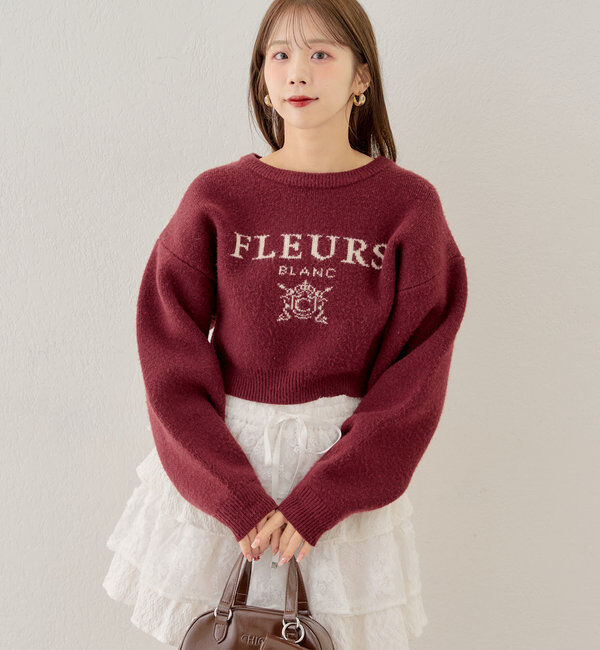  「襟取り外しロゴジャガードショートニット」|パーカー|