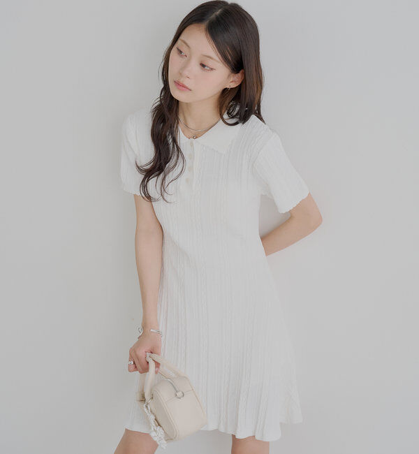  「柄編みポロニットミニワンピース」|ワンピース|