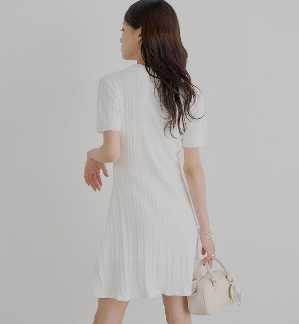  「柄編みポロニットミニワンピース」|ワンピース|