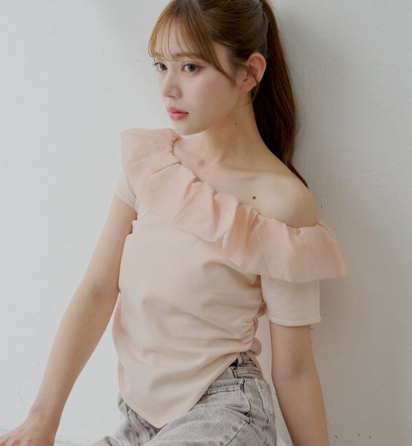  「バルーンフリルドッキングギャザーニット」|ニット・セーター|ピンク