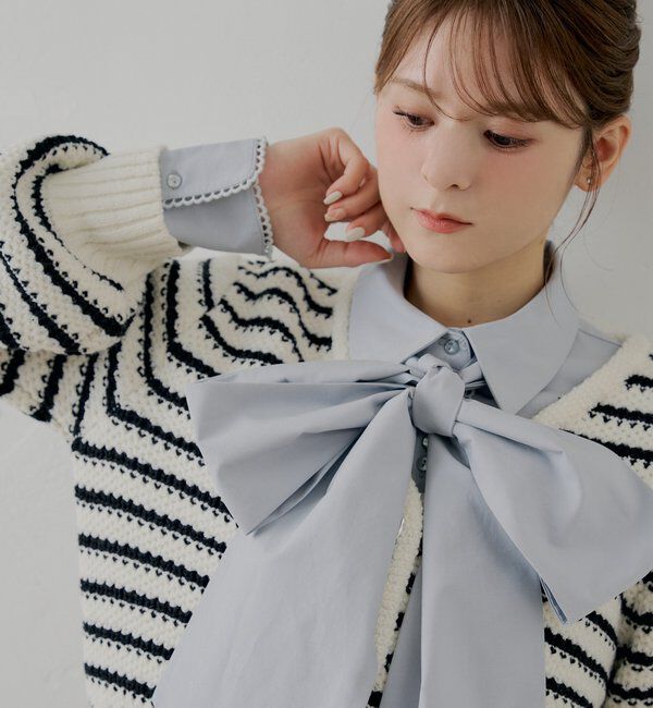  「【SALON by Chico】フリルダブルカラー柄編みカーディガン」|カーディガン|