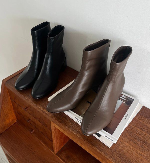  「スクエアヒールショートブーツ」|ショートブーツ|