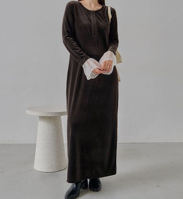  「【低身長サイズあり】フレアスリーブベロアワンピース」|ワンピース|