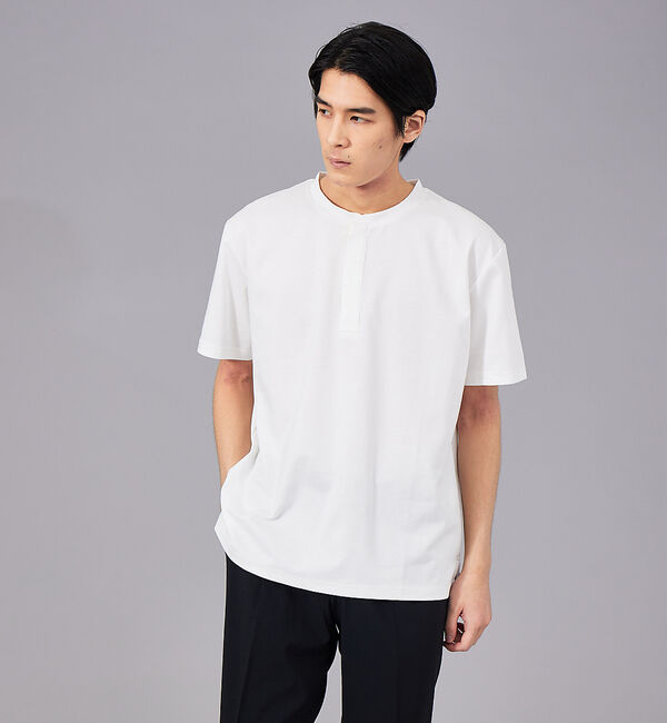 ABAHOUSE「【スーピマコットン】比翼 ヘンリーネック Tシャツ」|Tシャツ・カットソー|ホワイト