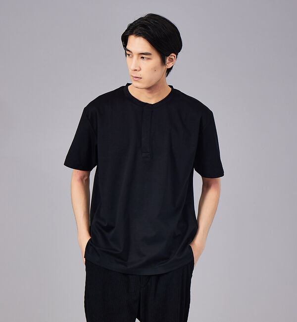 ABAHOUSE「【スーピマコットン】比翼 ヘンリーネック Tシャツ」|Tシャツ・カットソー|ブラック