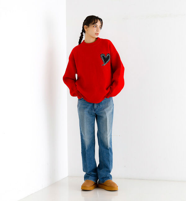 ABAHOUSE「【Revo.レボ】ワンポイントハートステッチルーズニット/ユニセックス/TH-3」|ニット・セーター|
