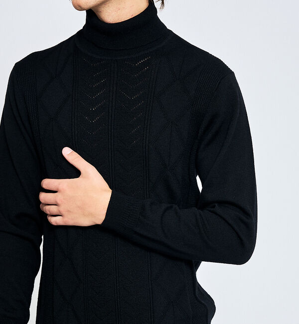 ABAHOUSE「Pure Merino ハイゲージ タートルネックニット / ケーブルニット」|ニット・セーター|