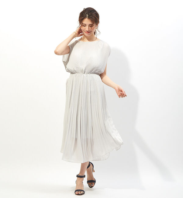 Rouge vif「プリーツフレアワンピース」|ワンピース|ライトグレイ