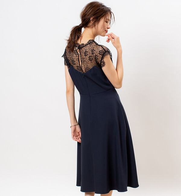 Rouge vif「【FLICKA】レースコンビフレンチスリーブワンピース」|ワンピース|ネイビー