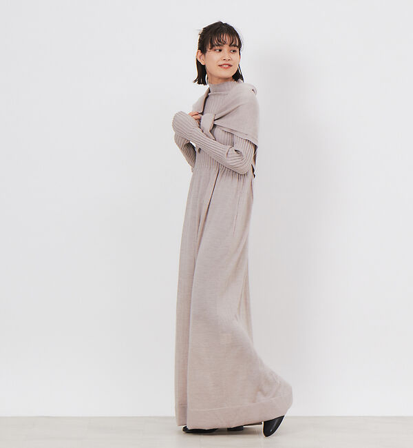 Rouge vif「【CURRENTAGE】ストール付ニットドレス」|ワンピース|グレージュ