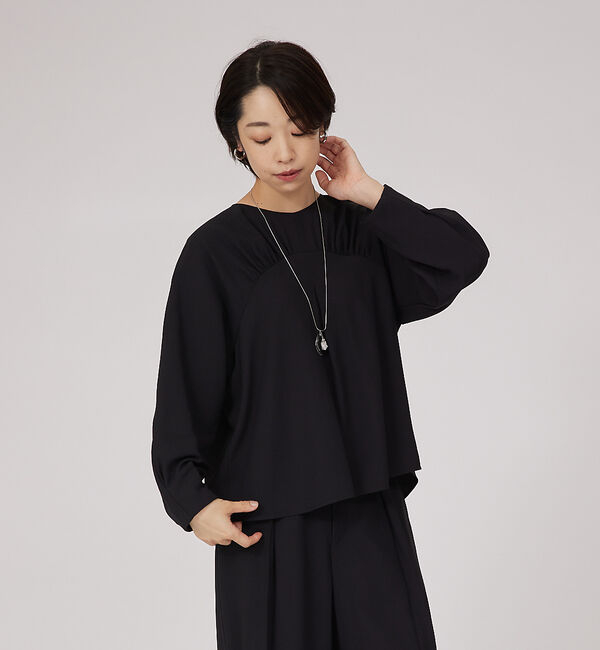 qualite「【セットアップ対応】アセテートジョーゼットギャザーブラウス」|シャツ・ブラウス|ブラック
