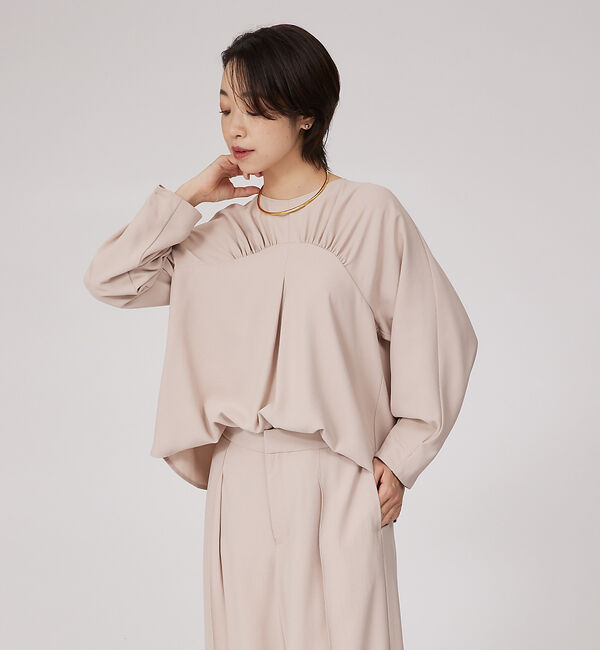 qualite「【セットアップ対応】アセテートジョーゼットギャザーブラウス」|シャツ・ブラウス|