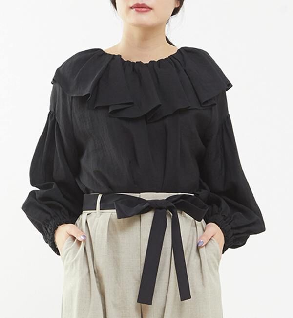 TIARA「フリルカラー2WAYブラウス（セットアップ可）」|シャツ・ブラウス|ブラック