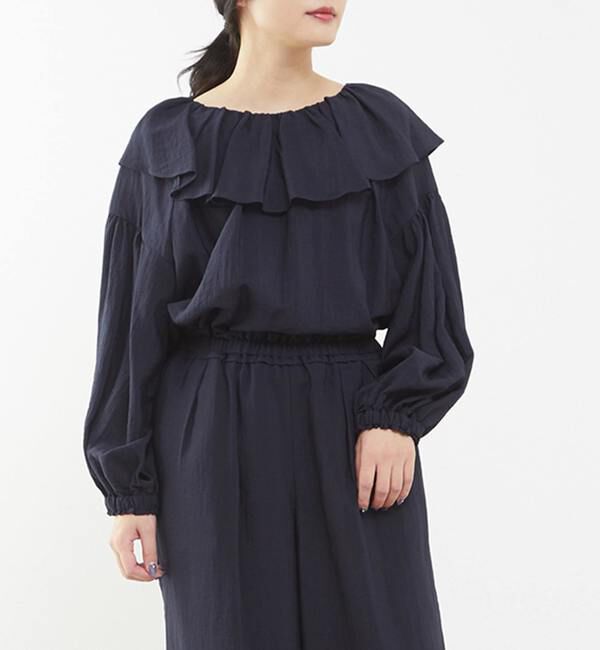 TIARA「フリルカラー2WAYブラウス（セットアップ可）」|シャツ・ブラウス|ネイビー
