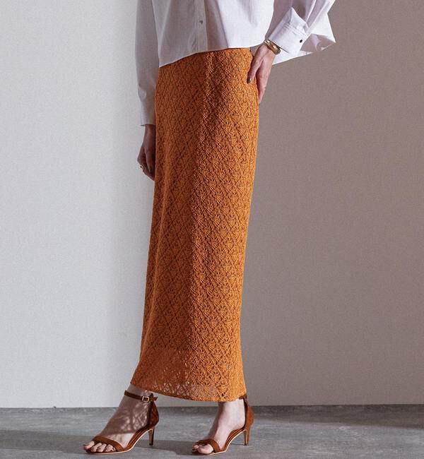 Liesse「ロングレースタイトスカート」|スカート|オレンジ
